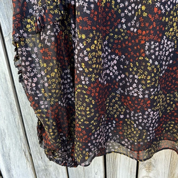 Joie Baltasar Silk Floral Print Blouse Top Midnight Black L - Picture 8 of 16